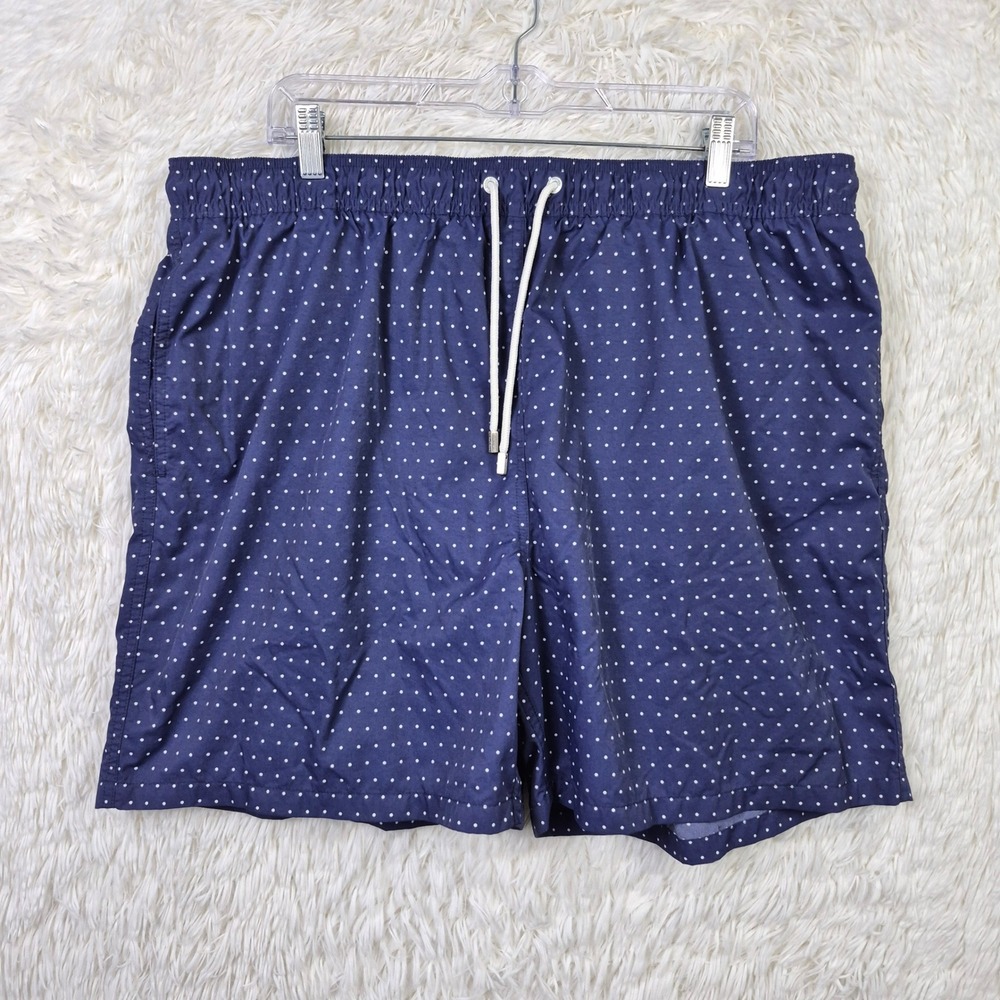 Brooks Brothers Mens XXL Navy Blue Polka Dot Swim Trunks Mesh Lined Board Shorts